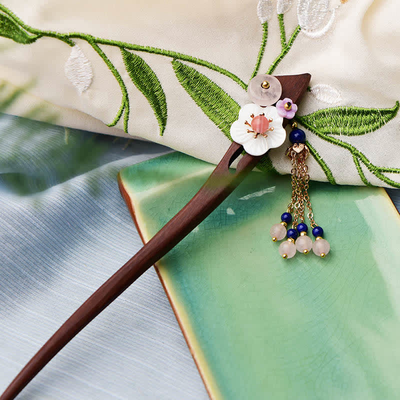 Buddha Stones Red Sandalwood Pink Crystal Charm Healing Hairpin Decorations