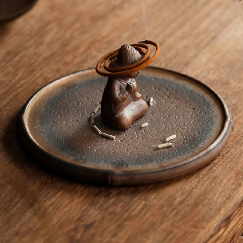 Buddha Stones Small Person Meditation Ceramic Spiritual Healing Incense Burner