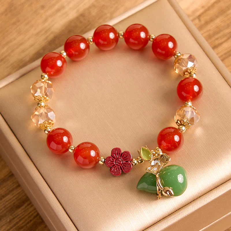 Buddha Stones Natural Red Agate Green Agate Gourd Cinnabar Flower Beads Confidence Bracelet