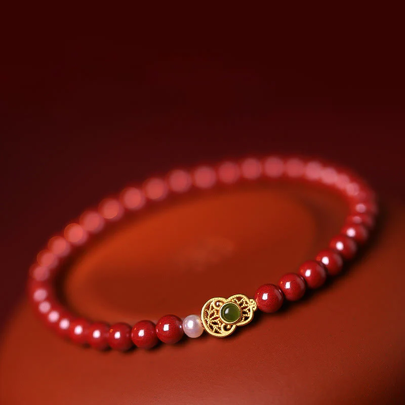 Buddha Stones Gourd Pearl Cinnabar Blessing Beads Bracelet