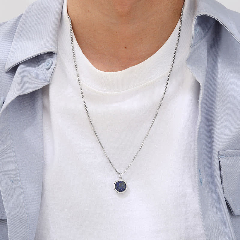 Buddha Stones Natural Stone Turquoise Tiger Eye  Lazurite Malachite Titanium Steel Purification Necklace Pendant