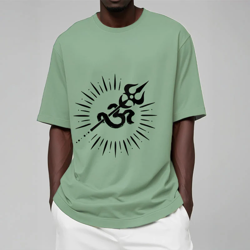 Buddha Stones Casual Om Symbol Trident Radiant Lines Pattern Cotton Tee T-shirt
