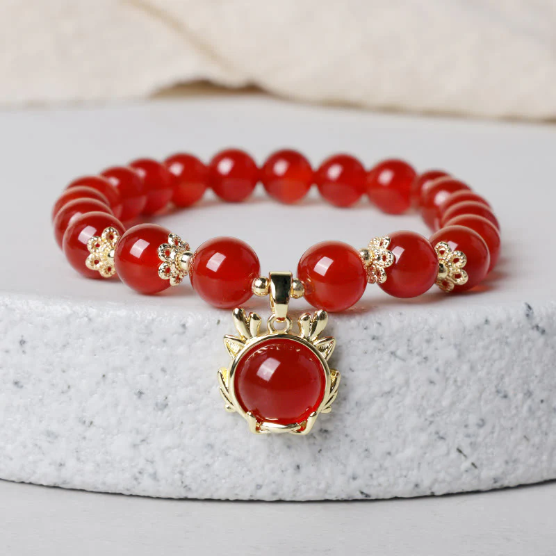 Buddha Stones Year of the Dragon Red Agate Jade Peace Buckle Fu Character Success Bracelet (Extra 30% Off | USE CODE: FS30)