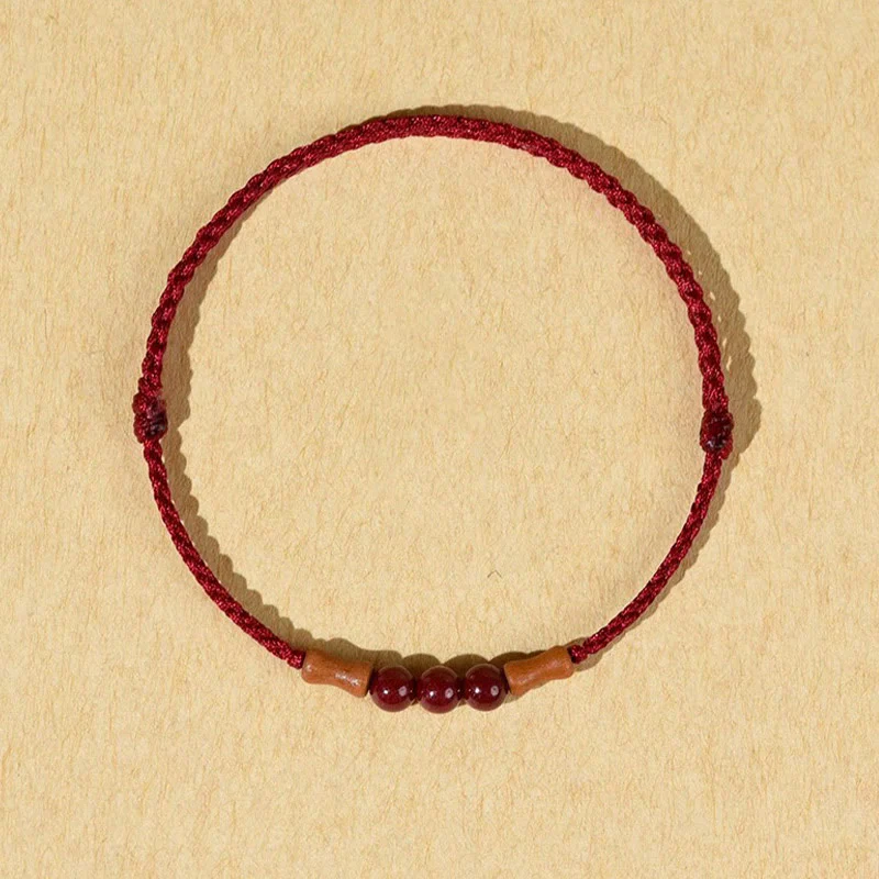 Buddha Stones Cinnabar Beads Peach Wood Blessing String Bracelet