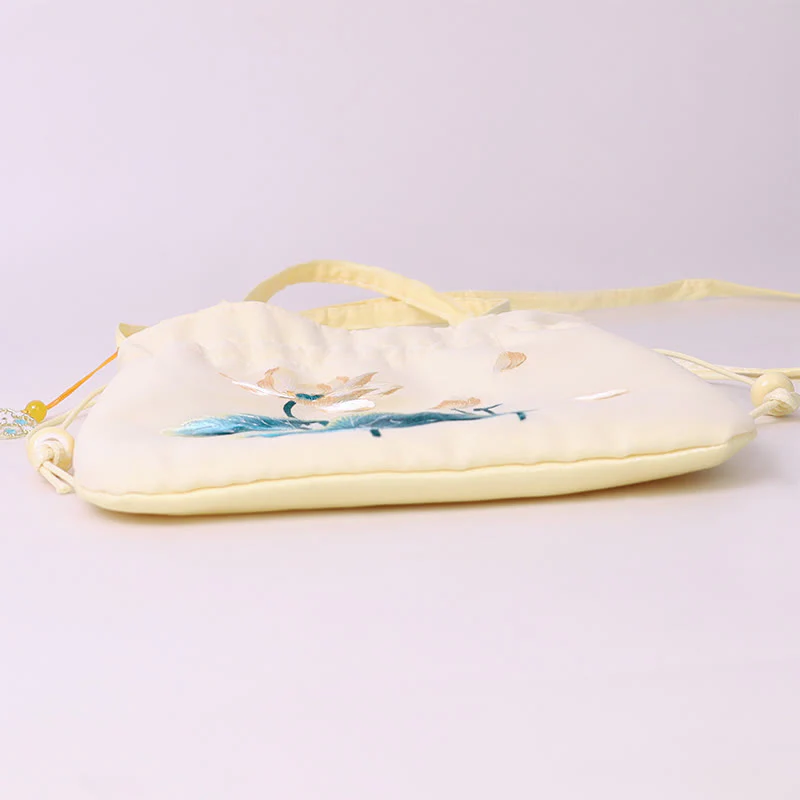 Buddha Stones Lotus Peony Epiphyllum Phoenix Suzhou Embroidery Cotton Linen Tote Crossbody Bag Shoulder Bag Handbag