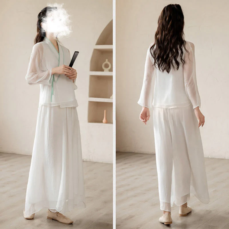 Buddha Stones Retro Prayer Zen Spiritual Meditation Practice Chiffon Clothing Women's Set