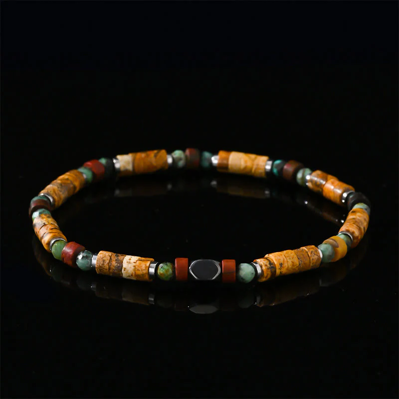 Buddha Stones Natural Stone Picture Jasper Turquoise Hematite Positive Bracelet