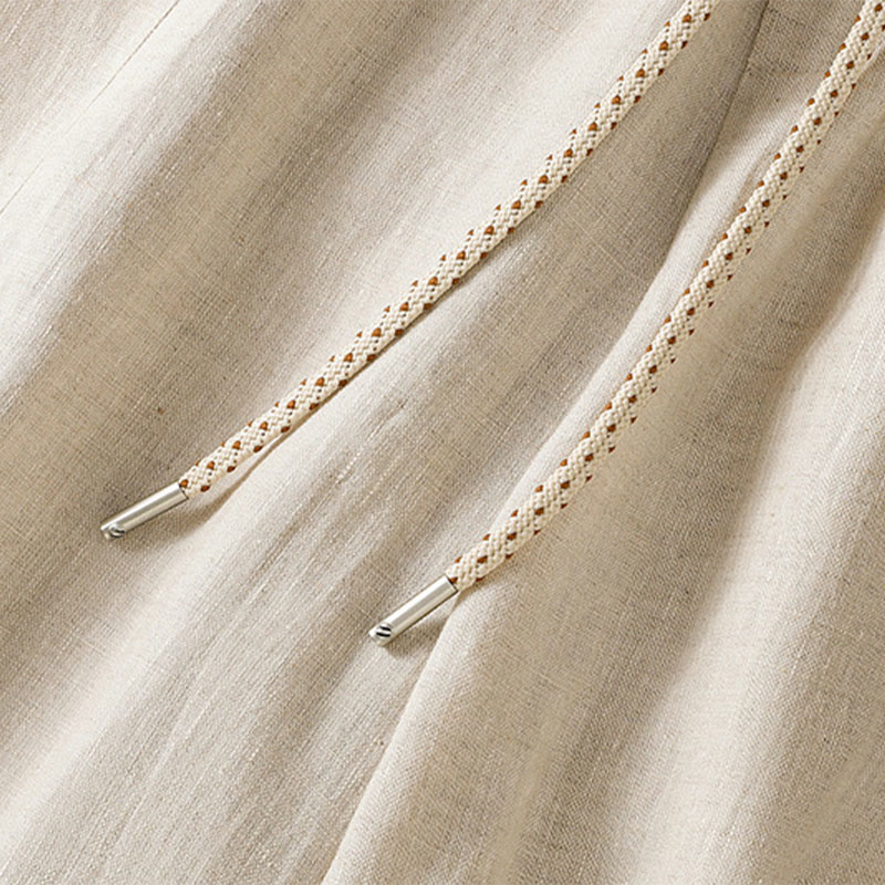 Buddha Stones Casual Embroided Bead Drawstring Women's Wide Leg Cotton Pants With Pockets