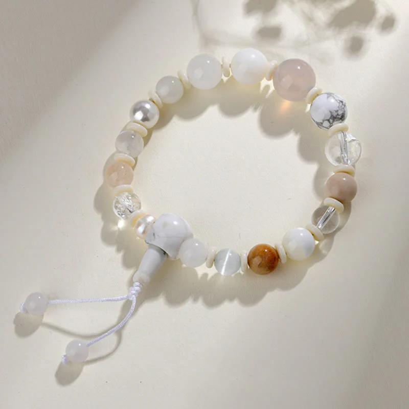 Buddha Stones White Agate Pearl 18 Beads Balance Luck Bracelet