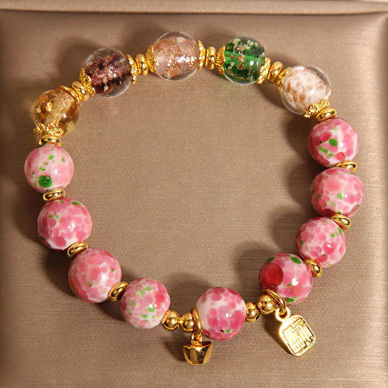 Buddha Stones Fu Character Pink Liuli Luck Bracelet