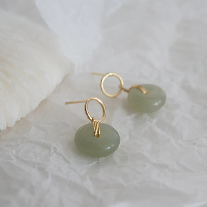 Buddha Stones Round Jade Peace Buckle Luck Drop Earrings