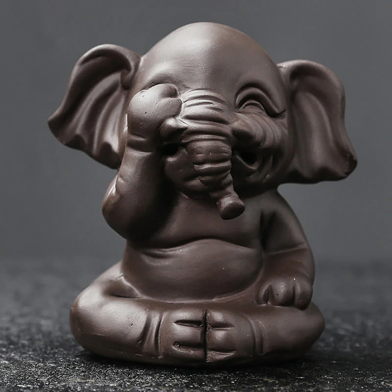 Buddha Stones Cute Elephant Purple Clay Backflow Smoke Fountain Peace Healing Incense Burner Decoration