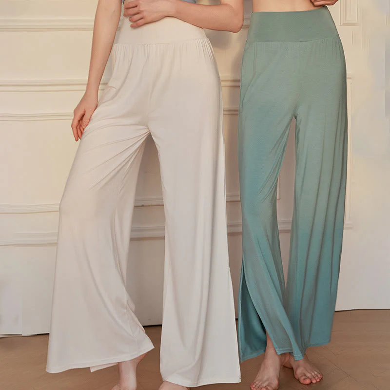 Buddha Stones Casual Plain High Waist Elastic Women's Cotton Wide Leg Pants