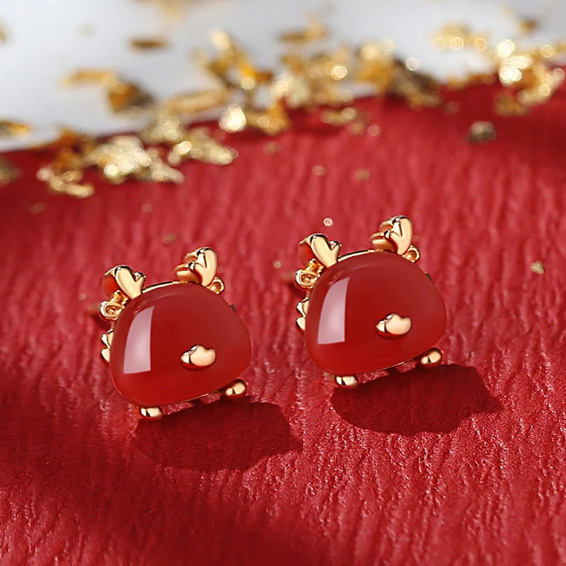 Buddha Stones 925 Sterling Silver Year of the Dragon Natural Hetian Jade Red Agate Cute Dragon Protection Success Bracelet Necklace Pendant Earrings