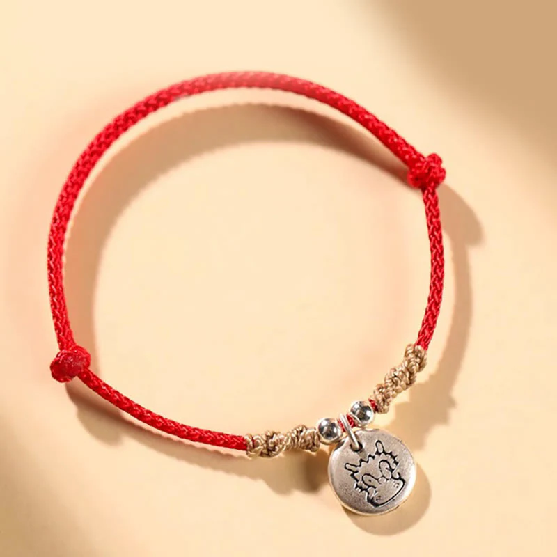 Buddha Stones Handmade 999 Sterling Silver Year of the Dragon Cute Chinese Zodiac Luck Braided Bracelet
