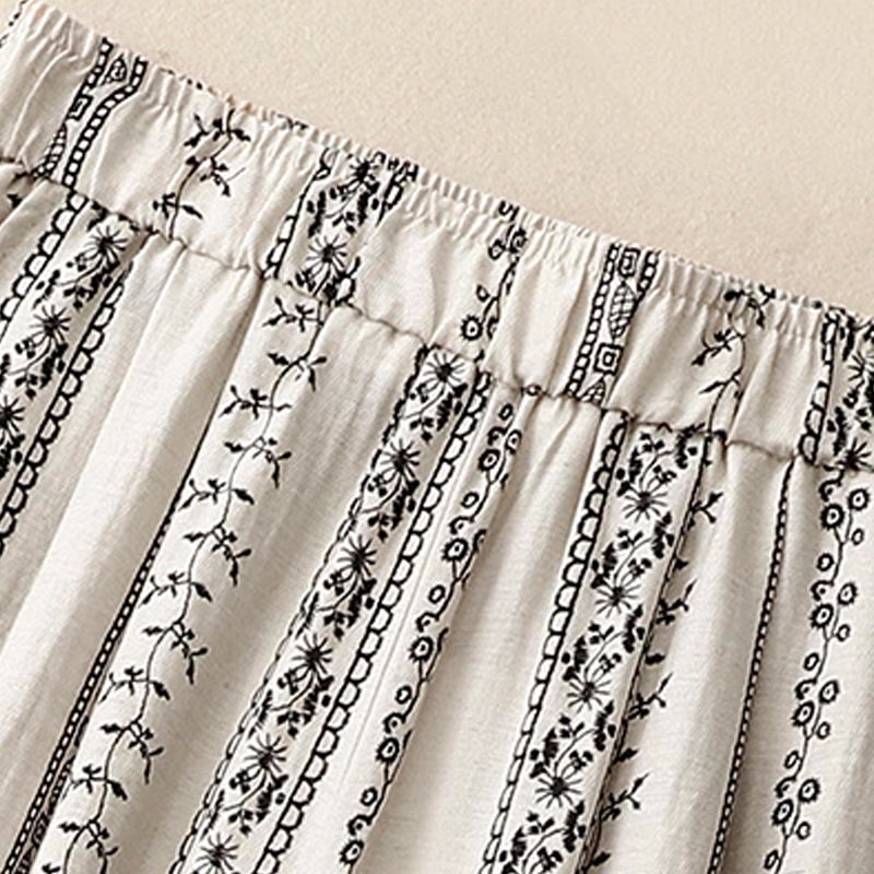 Buddha Stones Casual Vertical Printing Cotton Linen Women's Wide Leg Pants With Pockets