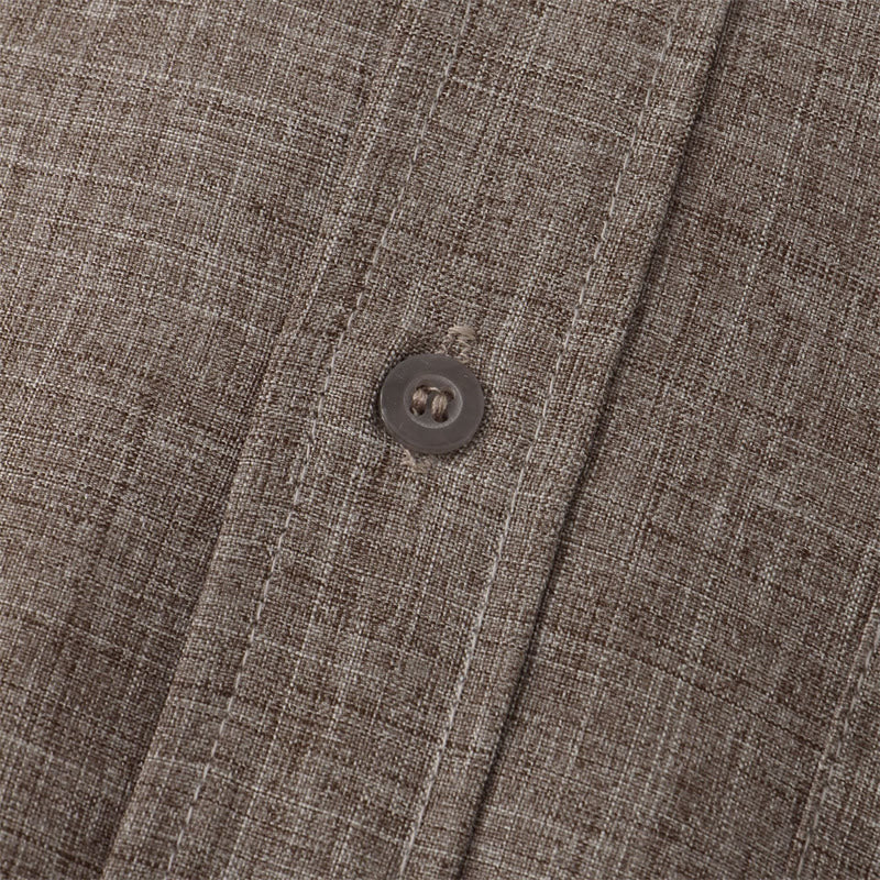 Buddha Stones Summer Men's Button Plain Short Sleeve Cotton Shirt With Pocket