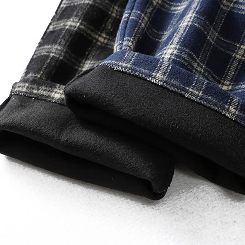 Buddha Stones Retro Plaid Pattern Women's Fleece-Lined Harem Cotton Pants With Pockets