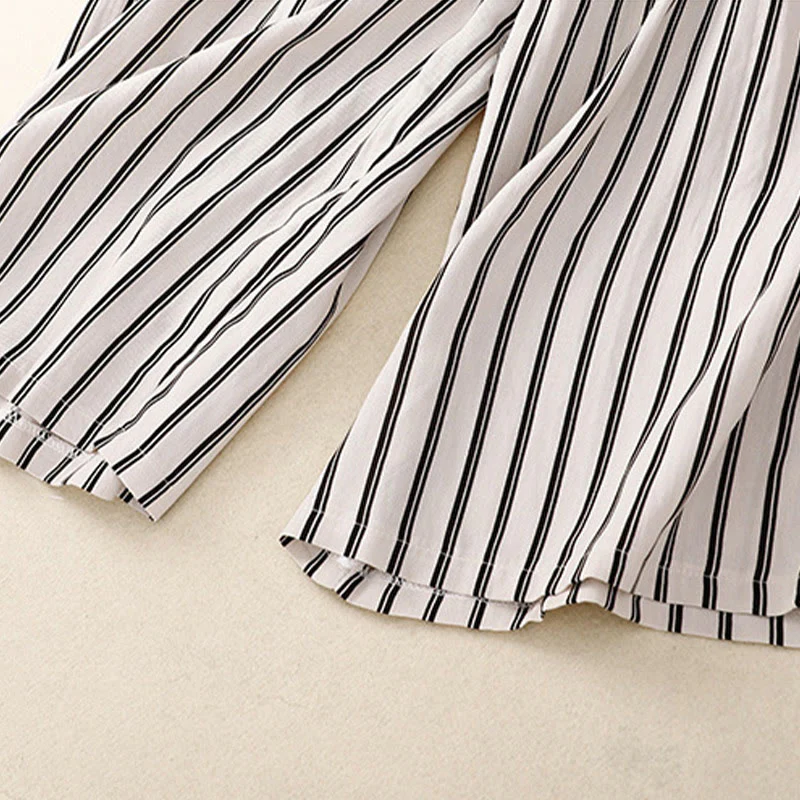 Buddha Stones Casual Acrylic Stripe Lace-up Women's Wide Leg Pants With Pockets