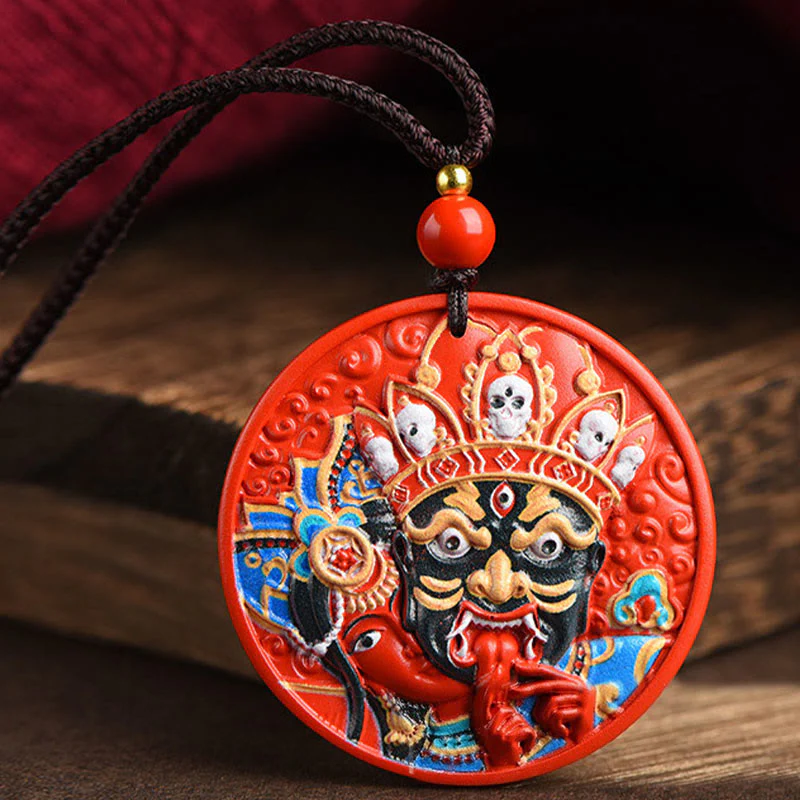 Buddha Stones Zakiram Goddess of Wealth Painted Cinnabar Blessing Necklace Pendant
