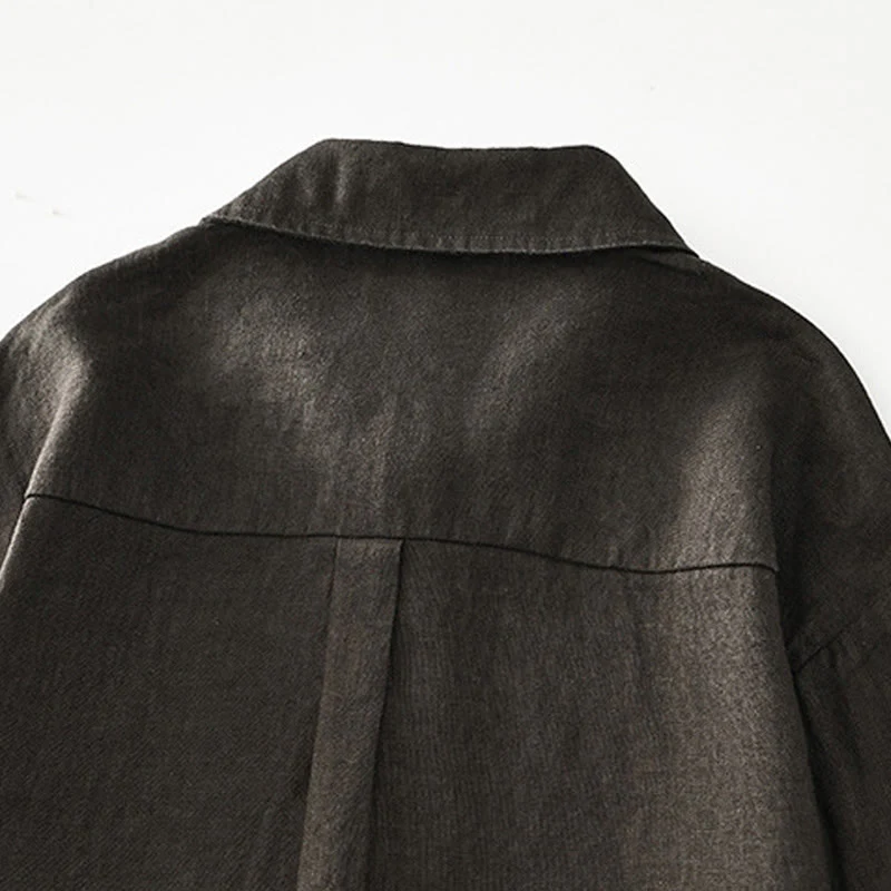 Buddha Stones Solid Summer Short Sleeve Buttons Linen Men's Shirt With Pockets