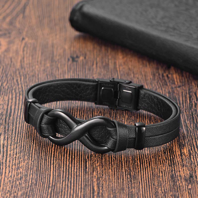 Buddha Stones Endless Knot Titanium Steel Strengthen Leather Buckle Bracelet