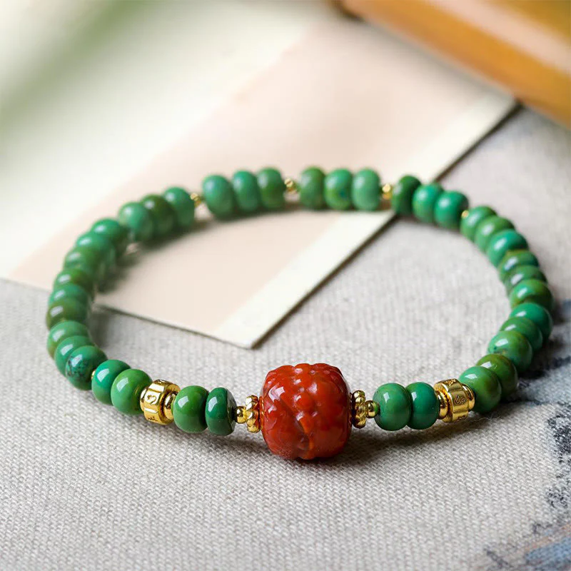 Buddha Stones Tibetan Turquoise Beads South Red Agate Lotus Balance Bracelet