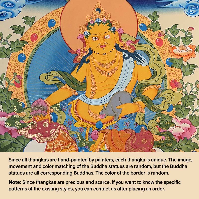 Buddha Stones Tibetan Thangka Painting Yellow God of Wealth Green Tara Avalokitesvara Handmade Decoration Blind Box(Random Style)