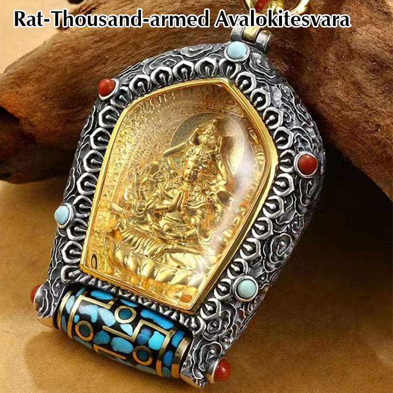 Buddha Stones Tibet Chinese Zodiac Natal Buddha Thangka Prosperity Rotatable Dzi Bead Necklace Pendant