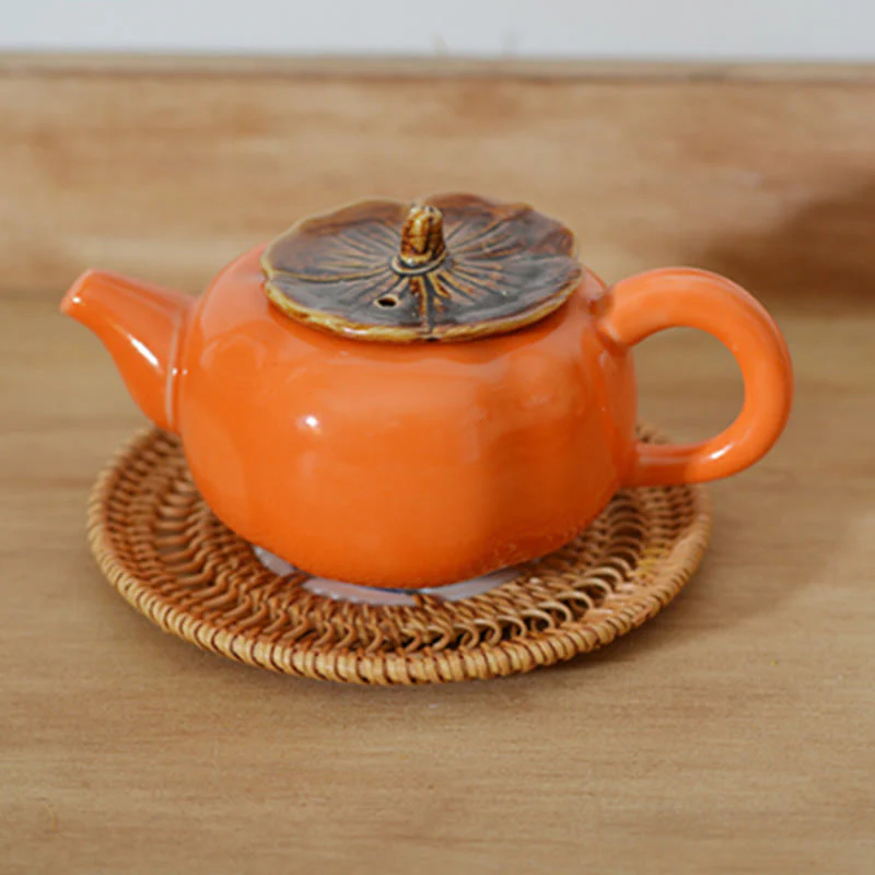 Buddha Stones Ceramic Flower Pattern Rattan Cup Mat Tea Cup Coaster