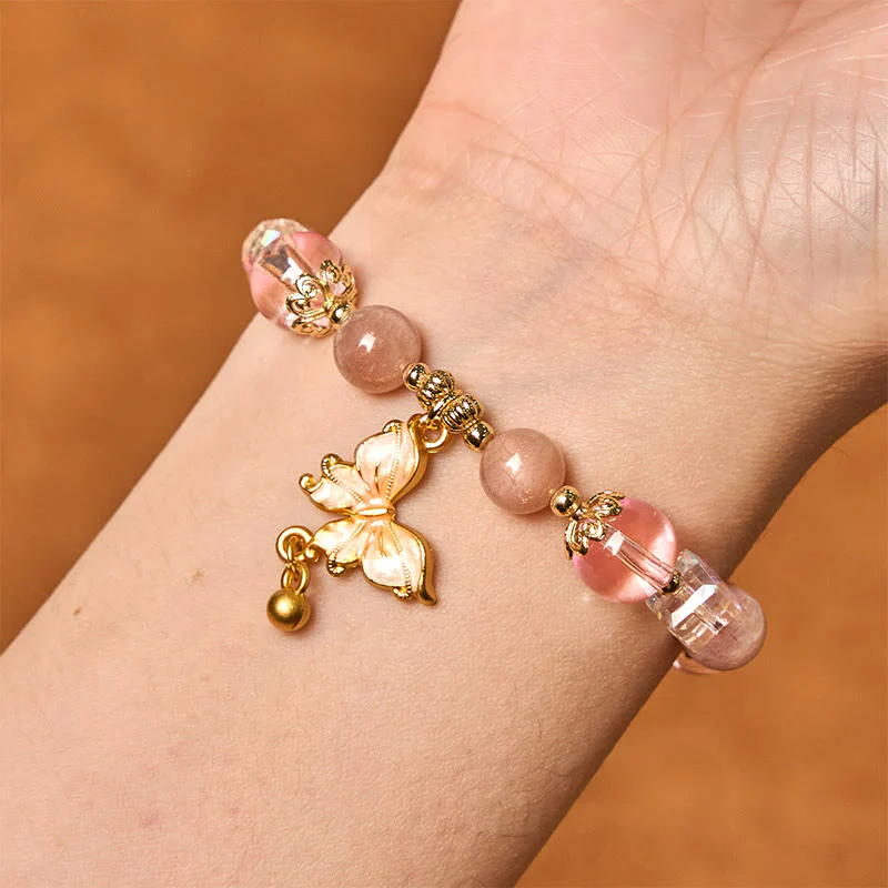 Buddha Stones Natural Amethyst Sun Stone Butterfly Peace Bracelet