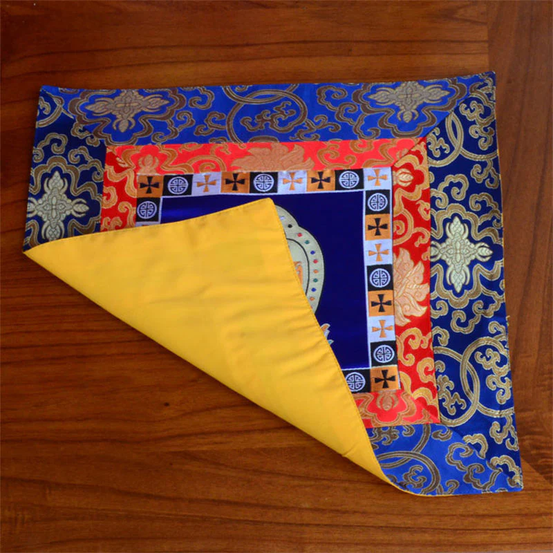 Buddha Stones Prayer Altar Mat Meditation Strength Endless Knot Vajra Man-Bcu Kalachakra Auspicious Symbols