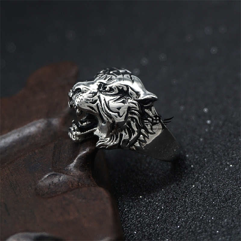 Buddha Stones Men's Animal Tiger Head Titanium Steel Balance Calm Punk Rock Biker Ring