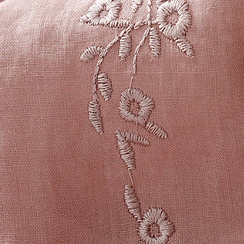 Buddha Stones Casual Women's Embroidered Flower V-neck Design Loose Half Sleeve Cotton Linen Shirt