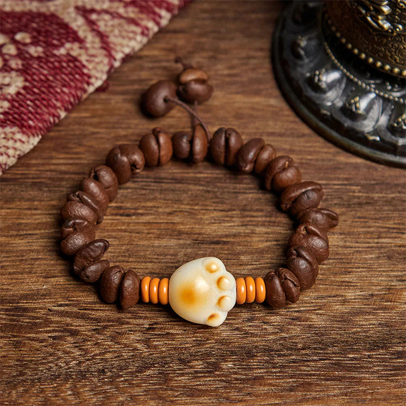 Buddha Stones Natural Cat's Paw Coffee Beans Bodhi Seed Beads Bracelet