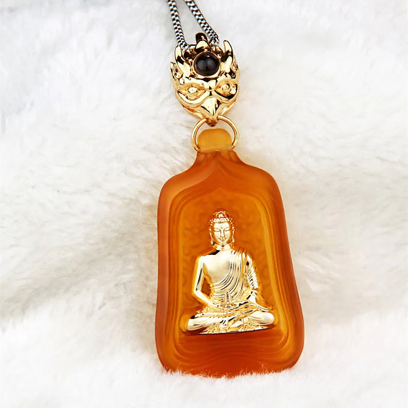 Buddha Stones Tibetan Medicine Buddha Liuli Crystal Compassion Serenity Necklace Pendant