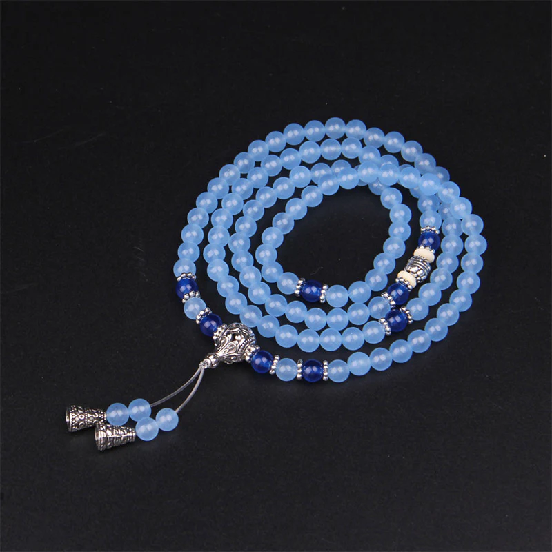 Buddha Stones 108 Beads Blue Crystal Healing Bracelet Mala