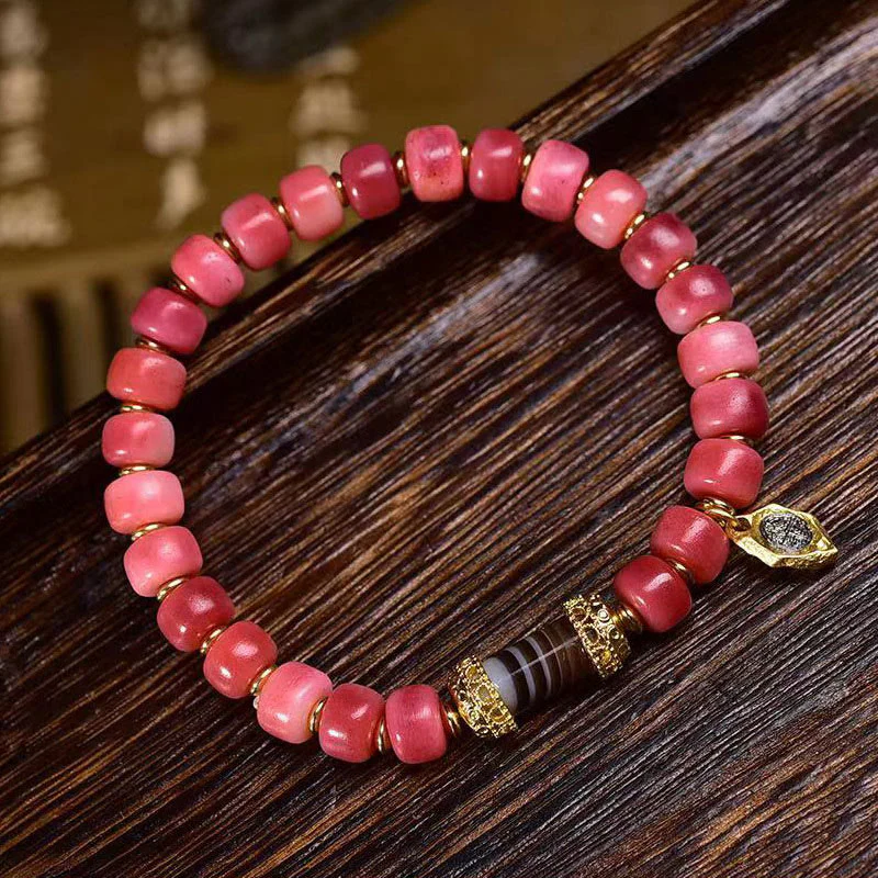 Buddha Stones Tibetan Camel Bone Red Agate Luck Bracelet