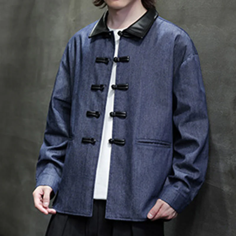 Buddha Stones Men's Frog-Button Cotton Long Sleeve Shirt With Pockets