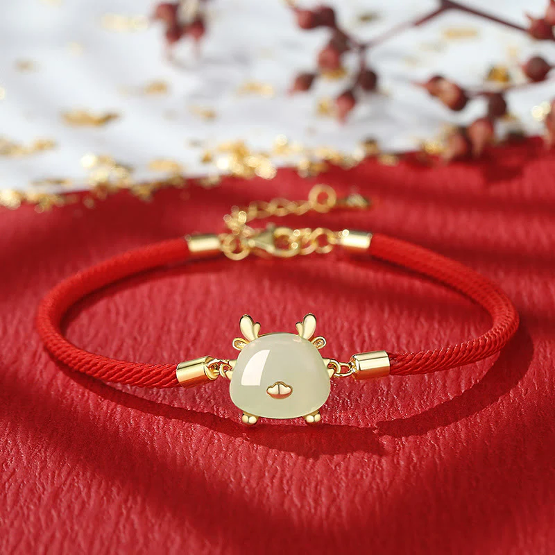 Buddha Stones 925 Sterling Silver Year of the Dragon Natural Hetian Jade Red Agate Cute Dragon Protection Success Bracelet Necklace Pendant Earrings