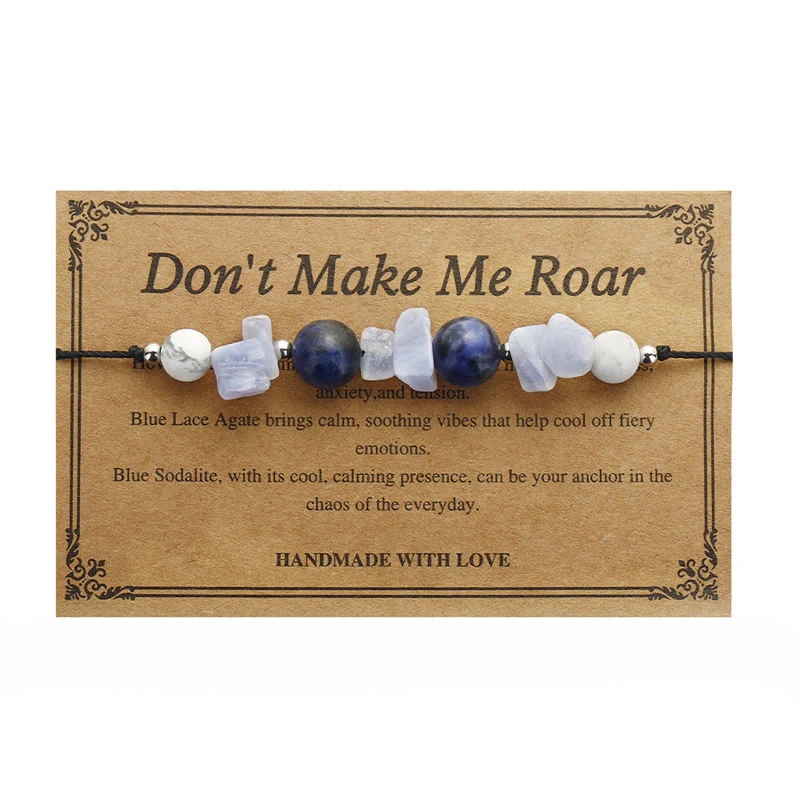 Buddha Stones Don't Make Me Roar Purple Agate Blue Lace Agate Blue Sodalite Protection Bracelet