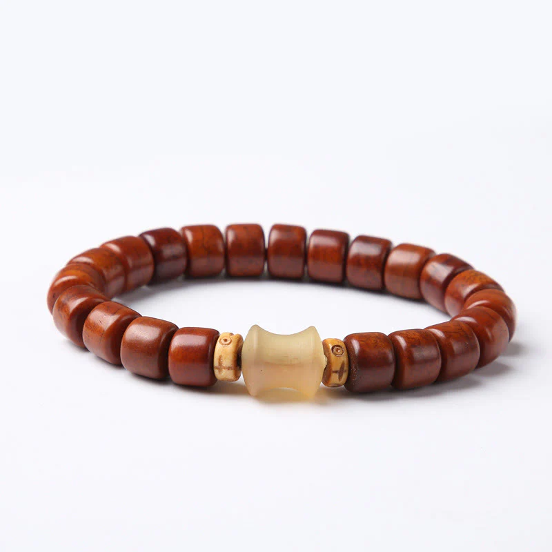 Buddha Stones Tibetan Bone Beads Three-Eyed Dzi Bead Sheep Horn Red Agate Strength Bracelet