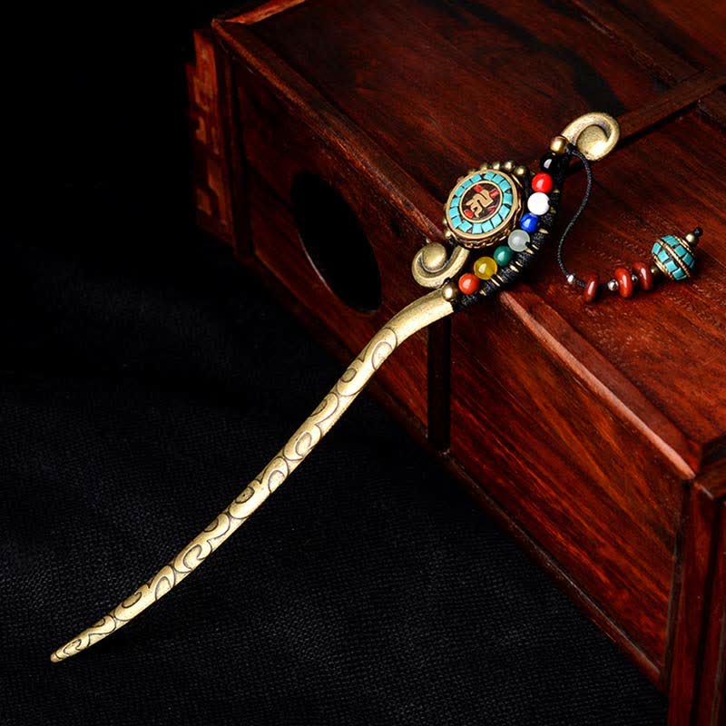 Buddha Stones Tibetan Turquoise Agate Protection Hairpin Decorations