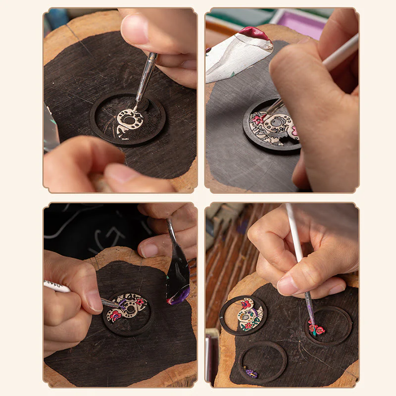 Buddha Stones Year Of The Dragon Hand Painted Chinese Zodiac Rosewood Carved Calm Key Chain