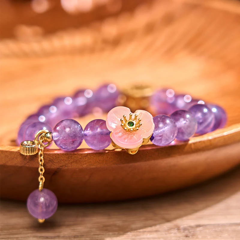 Buddha Stones Amethyst Peach Blossom Fortune Meditation Bracelet