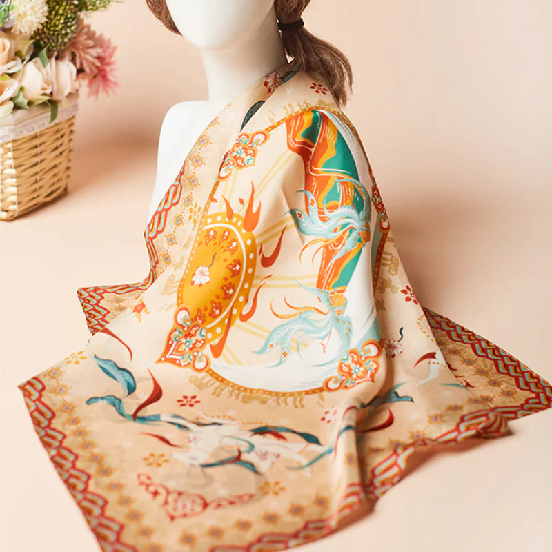 Buddha Stones Dunhuang Riyue Mountain 100% Mulberry Silk Scarf Dunhuang Shawl