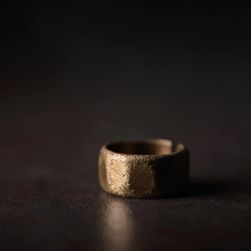 Buddha Stones Tibetan Simple Design Copper Brass Frosted Wealth Ring