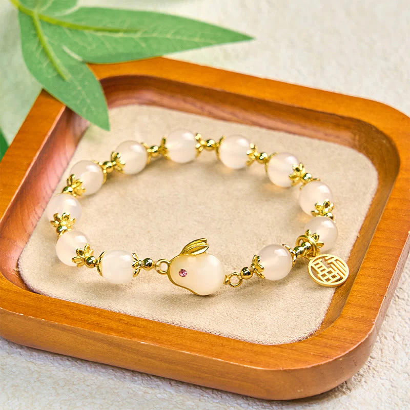 Buddha Stones Red Agate Chalcedony Rabbit Fu Character Confidence Bracelet