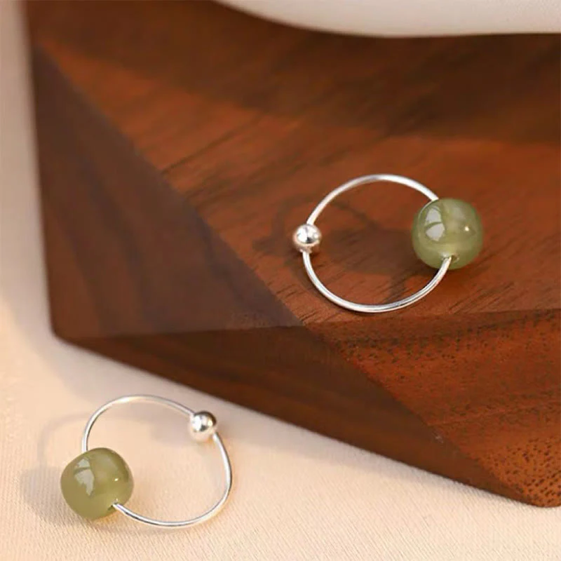 Buddha Stones 925 Sterling Silver Hetian Jade Bead Luck Earrings