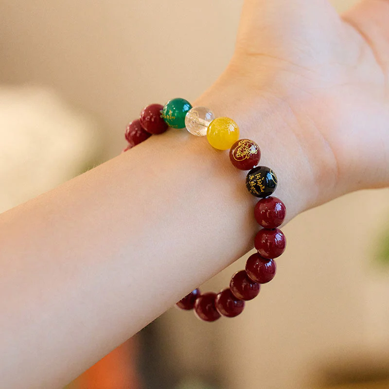 Buddha Stones Cinnabar Agate Five Directions Gods Of Wealth Blessing Bracelet